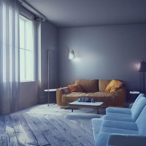 Image similar to cosy relax room full of computer devices, ambient light, ultra realistic details, 8 k, trending on artstation