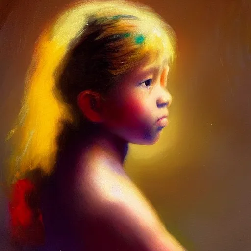 Prompt: a messy painting of a 9 - year - old using all known skin tones by delphin enjolras, highly detailed, sharp focus, trending on artstation