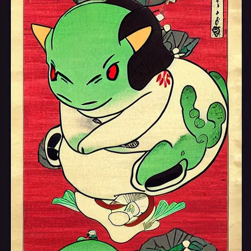 Image similar to Beautiful Ukiyo-e painting of a bulbasaur