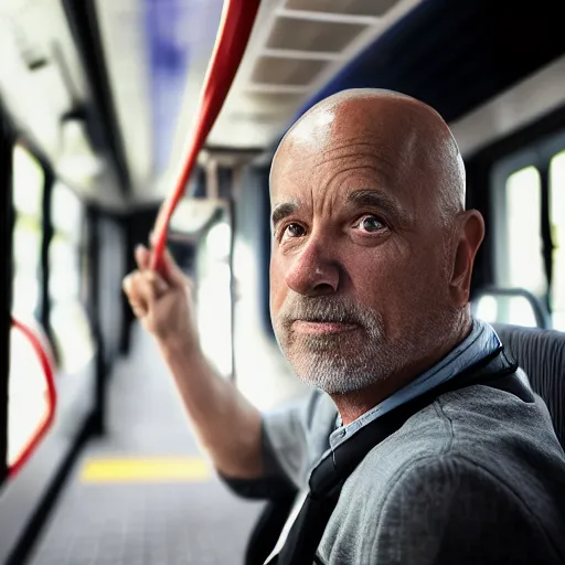 Image similar to the guy who talks on speakerphone on public transit, photo portrait, 4 k, studio lighting, high detail, 4 k, hyperrealism, cinematic image, dramatic light, 8 k ultra resolution, hd