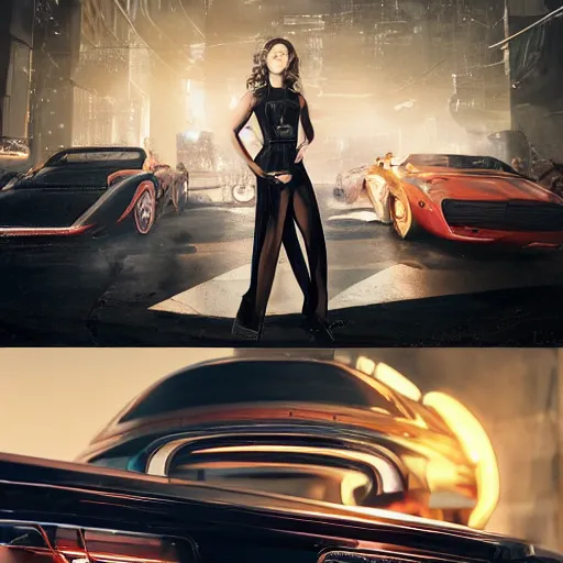 Image similar to car show several cars: motherboard forms designed by zaha hadid, sci-fi futuristic ultra realistic photography, keyshot render, octane render, unreal engine 5 lumen, high oiled liquid glossy specularity reflections, ultra detailed, golden hour, dramatic lighting 4k, 8k, 16k in the style ofblade runner 2049 Cyberpunk 2077 ghost in the shell thor 2 marvel film : tilt shift: sharp focus