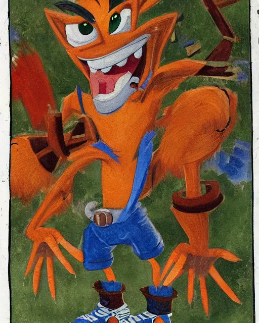 Prompt: a manuscript painting of Crash Bandicoot in the style of the Rochester Bestiary, Ashmole Bestiary