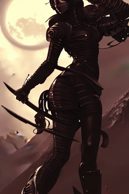 Prompt: portrait ninja gaiden black girl, armored dieselpunk wardrobe, at snowy fuji mountain moonlight, sci - fi and fantasy, intricate and very beautiful and elegant, highly detailed, digital painting, artstation, concept art, smooth and sharp focus, ( ( illustration, art by tian zi and wlop and alphonse mucha ) )