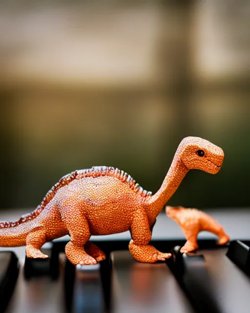 Image similar to a dinosaur playing a piano, photorealistic, bokeh, soft focus