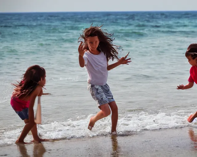 Image similar to children playing at the beach, action photography, cdx