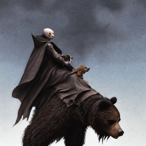 Prompt: nosferatu!!! riding!!! a bear!!, model pose, ultra realistic, concept art, intricate details, highly detailed, photorealistic, octane render, 8 k, unreal engine octane render art by artgerm and greg rutkowski and alphonse mucha