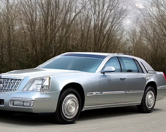 Prompt: a silver 2001 Cadillac DeVille eating all the money in your wallet