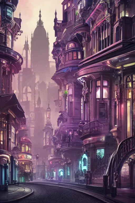 Prompt: a futuristic victorian city street, national geographic cover, award winning, 4 k, smooth, bright, light, colorful, victorian, futuristic, cyber - w 1 7 9 2