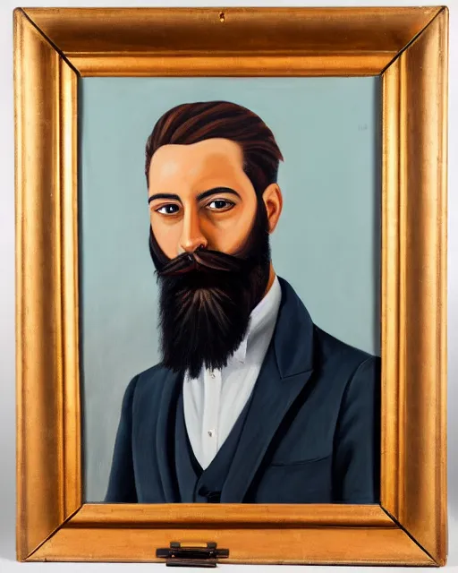 Prompt: a oil painting portrait of a stylish bearded man wearing suit outfit