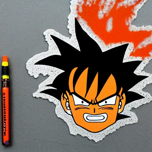 Image similar to die cut sticker, goku one piece style, splatter paint