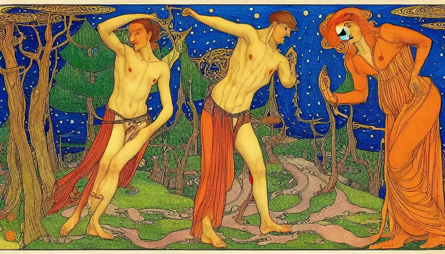 Image similar to the two complementary forces that make up all aspects and phenomena of life, by Ivan Bilibin,