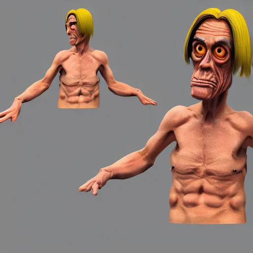 Image similar to iggy pop, 3D modeling character, full view, by Pixar