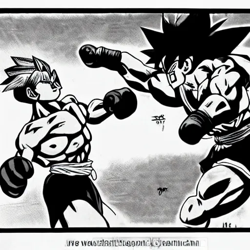 Prompt: goku in a boxing match against mahatma gandhi