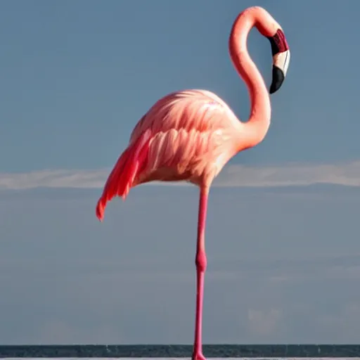 Image similar to photo of colossal flamingo on the horizon with atmospheric perspective