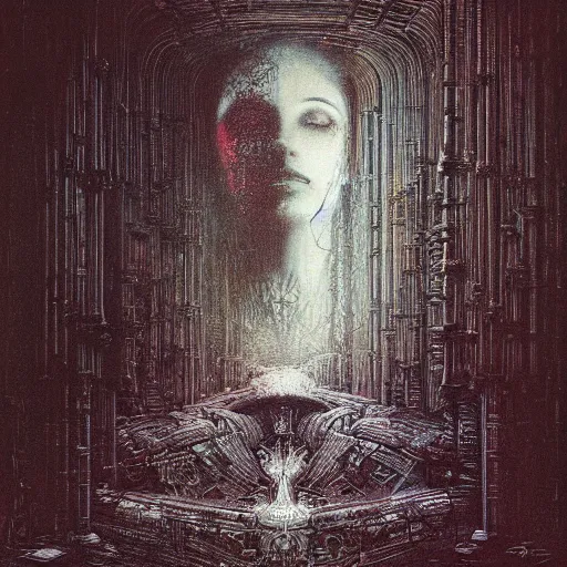 Prompt: cyberpunk dreaming by gustave dore and gustave moreau and beksinski and giger