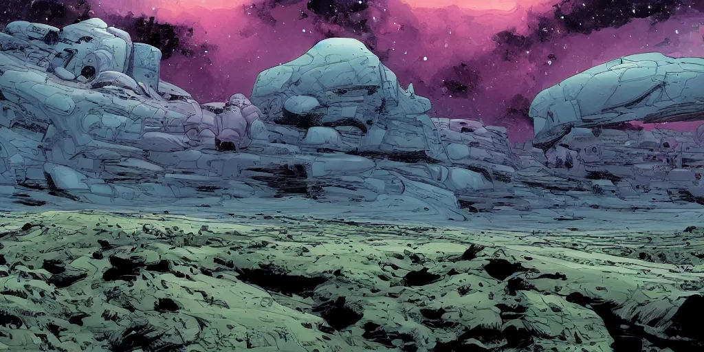 Image similar to stunning landscape of a spaceship in a dramatic setting by brian k. vaughan