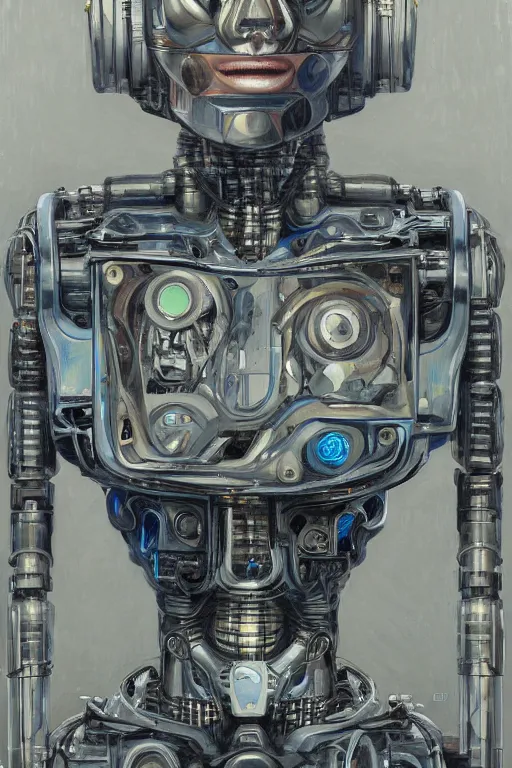 Prompt: portrait of robot, by giancola, very detailed art, elegant, sophisticated, high resolution, smooth