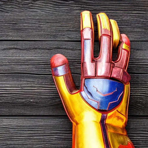 Image similar to infinity gauntlet but it is made out of wood, no background, no background, no background, no background , blank background, 8k, super detaild, highly detailed, sharp focus, epic lighting, award winning photography, 8kHdR