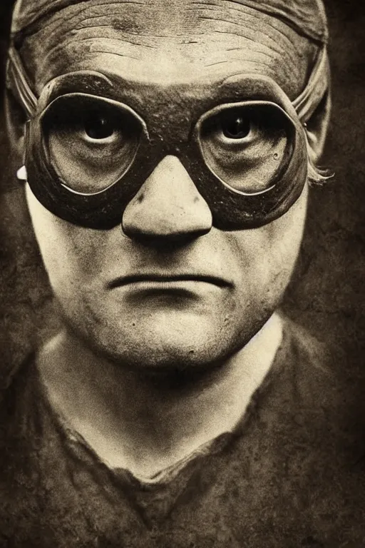 Image similar to leonardo from teenage mutant ninja turtles, portrait, full body, symmetrical features, silver iodide, 1 8 8 0 photograph, sepia tone, aged paper, sergio leone, master prime lenses, cinematic