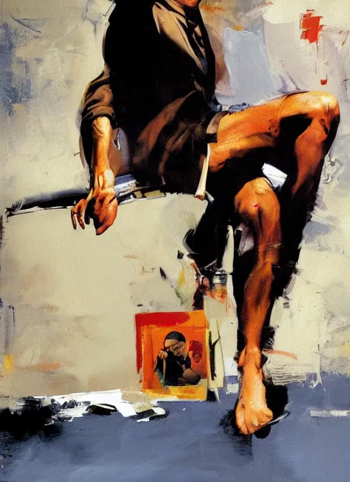 Prompt: quentin tarantino mayonnaise feet, painting by phil hale, fransico goya,'action lines '!!!, graphic style, visible brushstrokes, motion blur, blurry, visible paint texture, crisp hd image