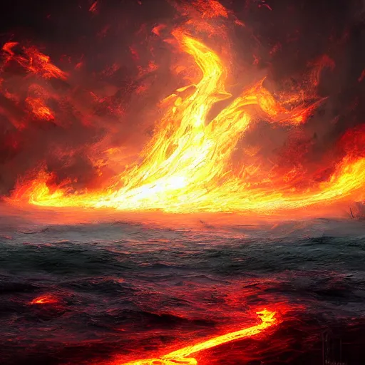 Prompt: a sea of flames by WLOP