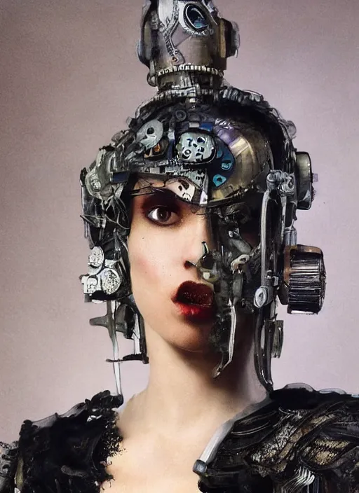 Prompt: close - up portrait of beautyful female android steampunk by paolo roversi,