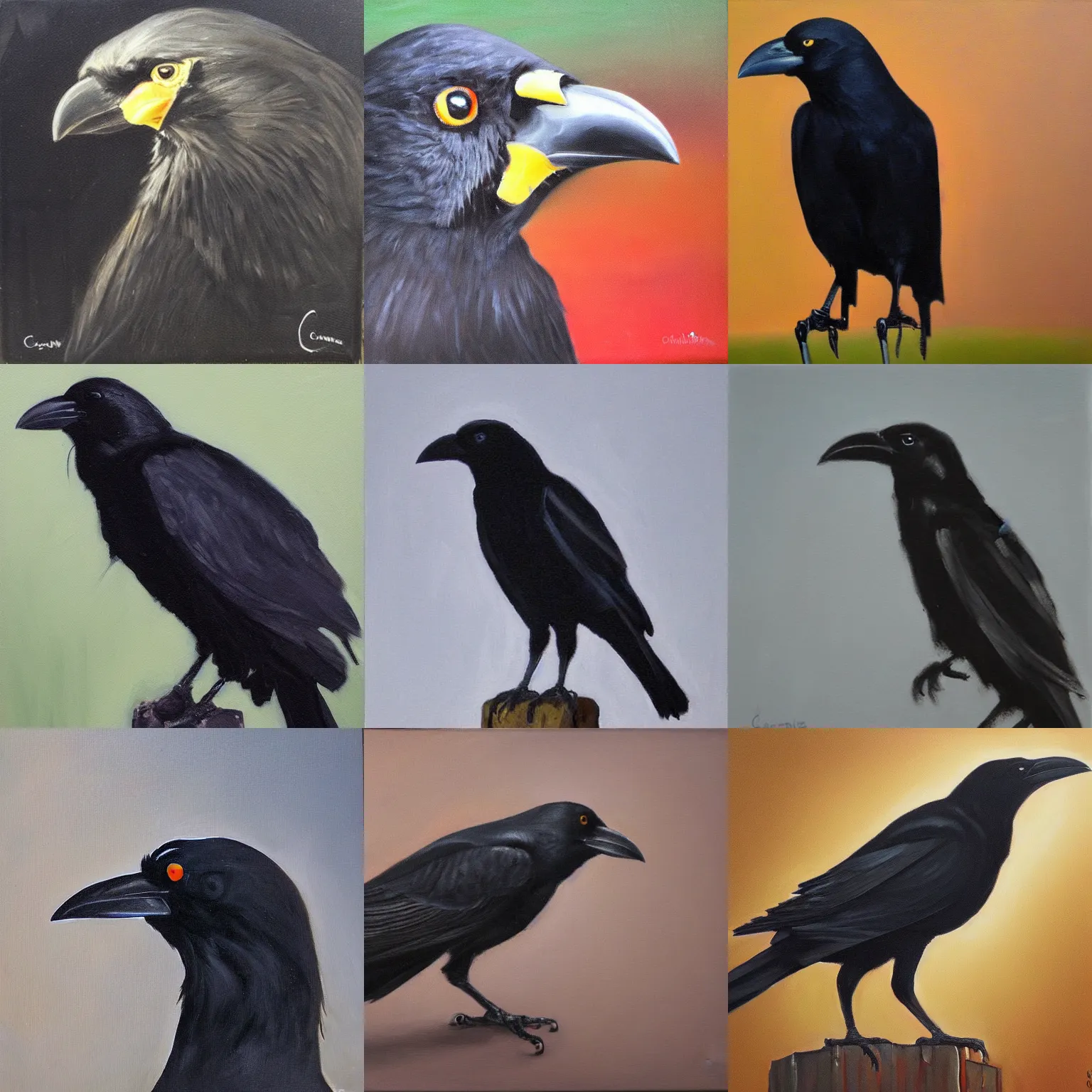 Prompt: a crow with a menacing look by Mullins Craig, oil paint