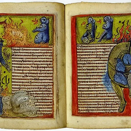 Prompt: medieval bestiary of repressed emotion monsters and creatures starting a fiery revolution in the psyche, in the style of an alchemical manuscript