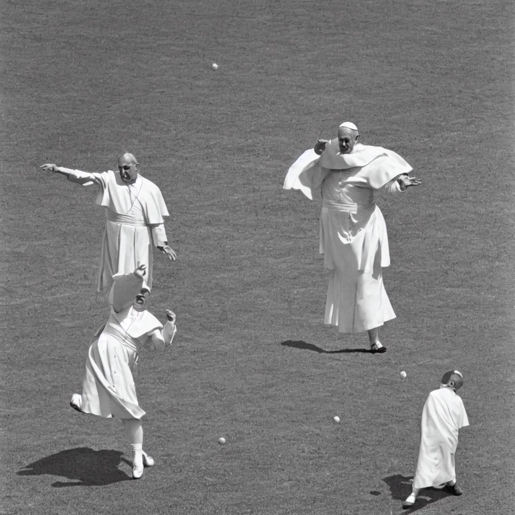 Prompt: the pope throwing a discus, vintage photograph, 8 k