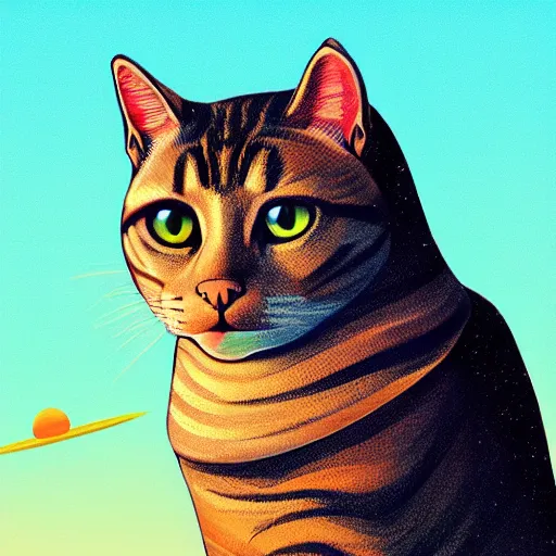 Image similar to a cat sitting on planet earth, space in background, illustration, digital art, trending on artstation