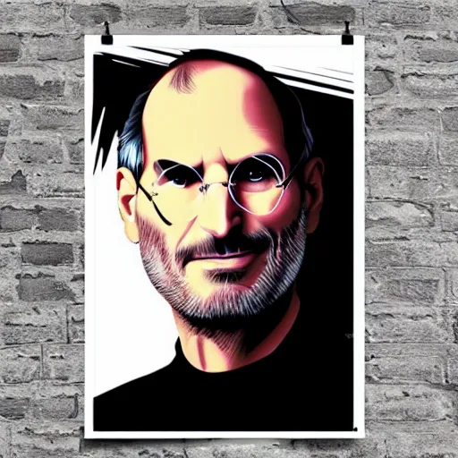 Prompt: Steve Jobs depicted in an old style propaganda poster