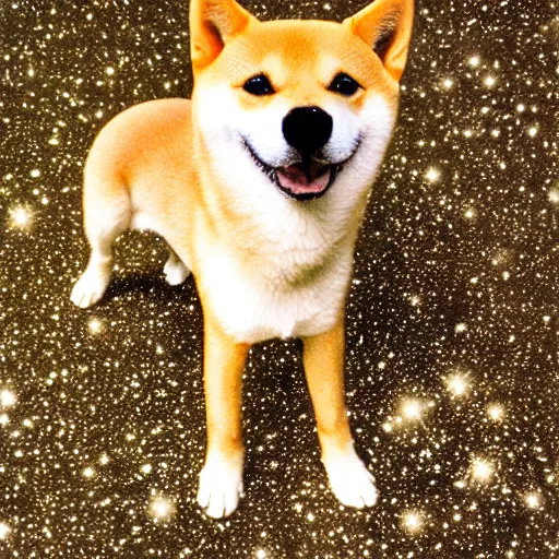 Prompt: a shibe made out of glitter and stardust, ultra detailed, cinestill 8 0 0