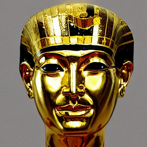 Prompt: ( steve jobs ) gold king tut mask