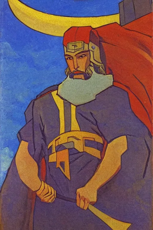 Image similar to thor, marvel, artwork by nicholas roerich,