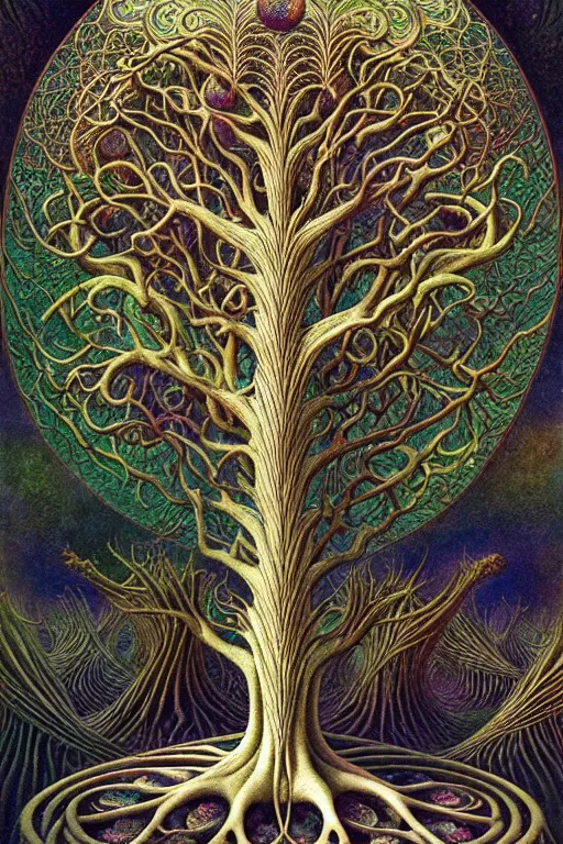 Image similar to tree of life by roger dean and andrew ferez, art forms of nature by ernst haeckel, divine chaos engine, symbolist, visionary, art nouveau, botanical fractal structures, organic, detailed, realistic, surreality