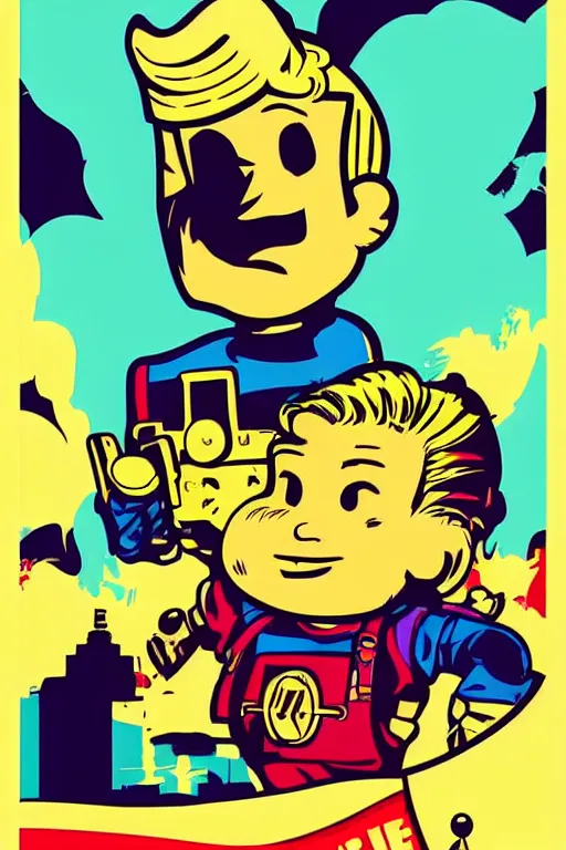 Image similar to fallout 7 6 retro futurist illustration art by butcher billy, sticker, colorful, illustration, highly detailed, simple, smooth and clean vector curves, no jagged lines, vector art, smooth andy warhol style