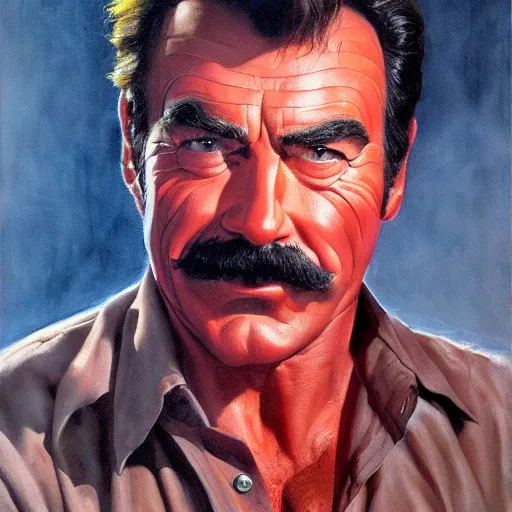 Prompt: ultra realistic portrait painting of tom selleck as freddy krueger, art by frank frazetta, 4 k, ultra realistic, highly detailed, epic lighting