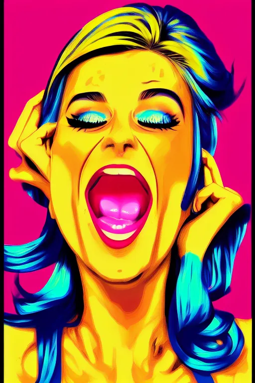 Image similar to girl screamin yolo - aesthetic, smooth painting, remove duplicate, 4 k, illustration, comical, acrylic paint style, pencil style, torn cosmo magazine style, pop art style, ultrarealism, by mike swiderek, jorge lacera, ben lo, tyler west