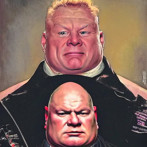 Image similar to brock lesnar as baron harkonnen is dismayed to find no option for oil on the menu, painted by norman rockwell and tom lovell and frank schoonover