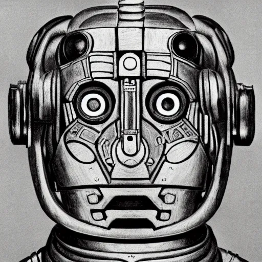 Image similar to portrait of cyberman, mash - up between mc escher and vincent van gogh