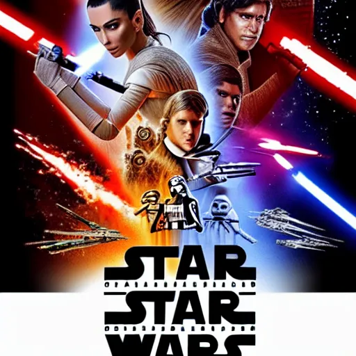 Image similar to super detailed star wars movie poster with ben shapiro, snooki and kim kardashian, 8k full HD photo, cinematic lighting, anatomically correct, oscar award winning, action filled, correct eye placement,