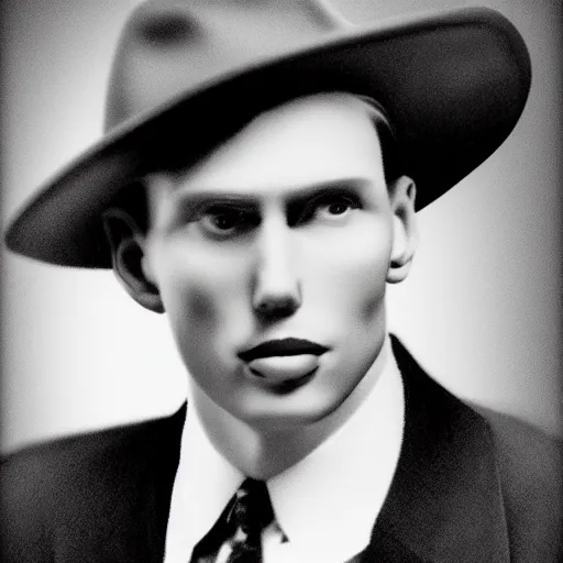 Image similar to A photograph portrait of Jerma985 wearing a suit with and fedora in the 1940s, taken in the early 1940s, grainy, taken on a 940s Kodak Camera, realistic, hyperrealistic, very realistic, highly detailed, very detailed, extremely detailed, detailed, digital art, trending on artstation