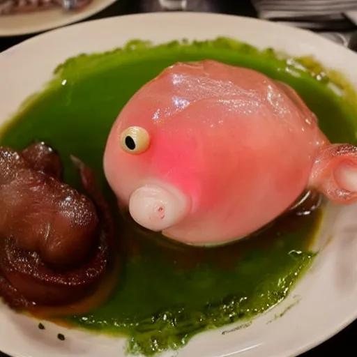 Image similar to blobfish served at a restaurant