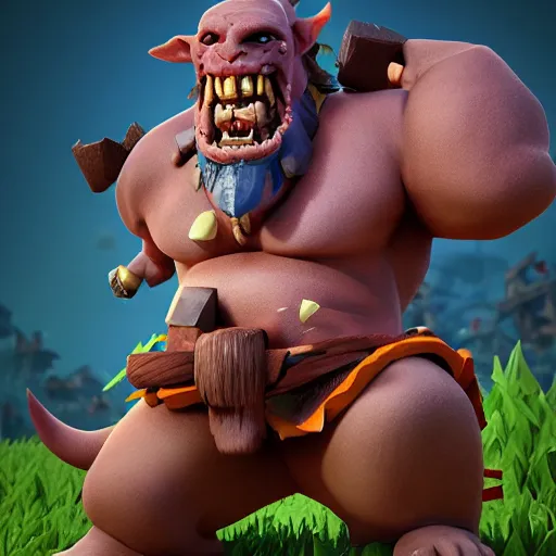 Prompt: barbarian goblin hybrid, clash royale, clash of clans, barbarian goblin hybrid clash of clans, clash royale, concept art, octane render, unreal engine 5, highly detailed, high quality, 8 k, soft lighting, realistic face, path traced