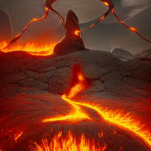 Image similar to a lava man on a winter biome, heatwave, golden hours, fantasy, golden ratio, hyper realism, behance, artstation, unreal engine 5, octane, deviantart