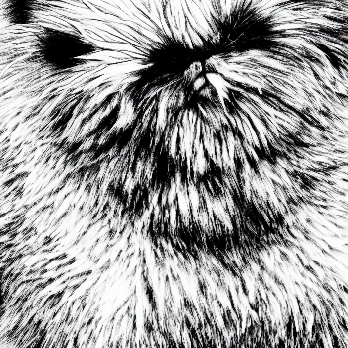 Image similar to a still frame from comic strip girl white fluffy hairy fur face, symmetrical, skin is made of white fluffy hairs, eyes made of snowflakes, close up 1 9 9 0, new yorker illustration, monochrome contrast bw, lineart, manga