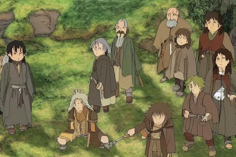 Image similar to tonemapped the fellowship of the ring by studio ghibli,