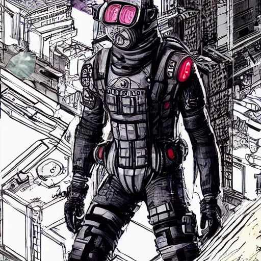 Prompt: Ezekiel. Apex legends cyberpunk spy in stealthsuit. Concept art by James Gurney and Mœbius.