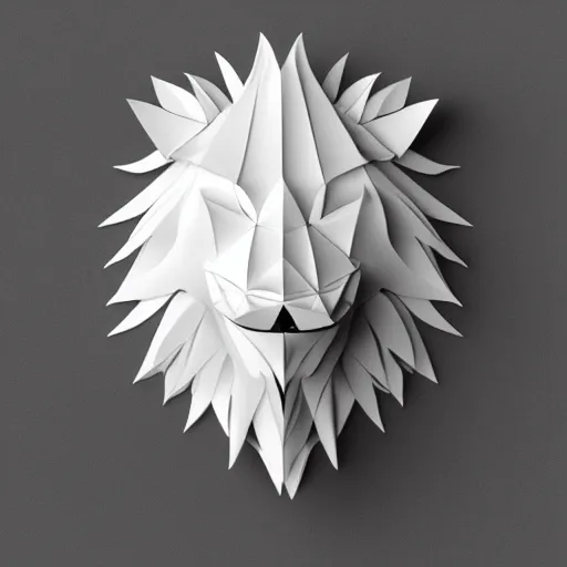 Prompt: origami lion in white paper, 3 d render, ultra detailed, on white background, studio shot