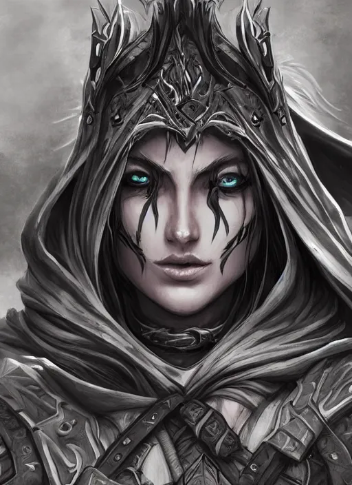 Image similar to close up portrait of sylvanas windrunner magic the gathering card, powerful, domineering, stoic, masterful, intense, ultrafine hyperdetailed illustration by kim jung gi, irakli nadar, intricate linework, sharp focus, octopath traveler, yoji shinkawa, highly rendered, detailed, concept art